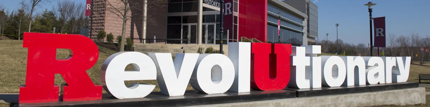 Image of Rutgers' "Revolutionary" monument commemorating the university's 250th year